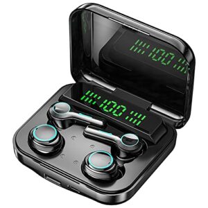 wireless earbuds high capacity charging cabin noise cancelling mic bluetooth headphones fingerprint touch led display waterproof in ear earplugs,headsets for apple、 android、ipad&samsung (4,black)