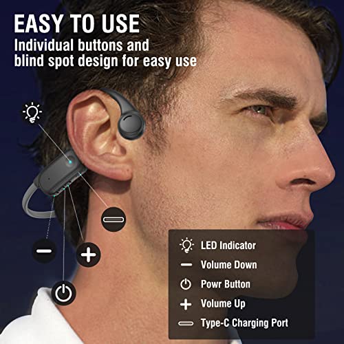 HCMOBI Bone Conduction Headphones, 2023 Upgraded Open-Ear Wireless Bluetooth Sports Headphones with Mic, 10Hr Playtime, Bluetooth 5.2 Wireless Earphones Waterproof for Running, Biking, Gym (Grey)
