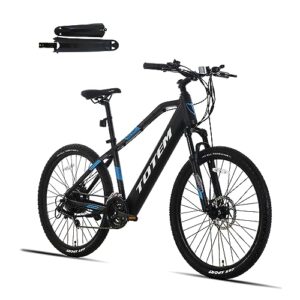 totem volcano electric bike for adults 27.5”, 500w powerful motor, ebike 48v 11.6ah removable integrated lithium battery, shimano 21-speed, mechanical locking suspension fork-blue