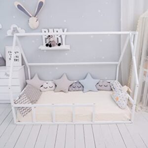 BUSYWOOD House Floor Bed For Kids - Montessori Bed for Toddlers - Wood Kids Bedroom Furniture - Cozy Toddler Bed with Rails - Twin Loft Beds for Kids (Model 1 Mini Floor with Fence, FOR SLEEPING ONLY)