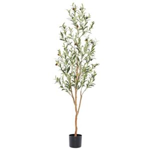 bellacat faux olive tree 5ft，olive trees artificial indoor with natural wood trunk and realistic leaves and fruits. 5 feet(60in) fake olive tree for home house office décor.