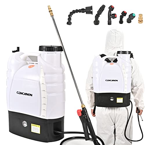 CENCANON 4 Gallon Battery Powered Backpack Sprayer Electric Garden Pump Sprayer W/Time Long-Life Battery and Spray Telescope Wand and Multiple Nozzles for Spraying Cleaning