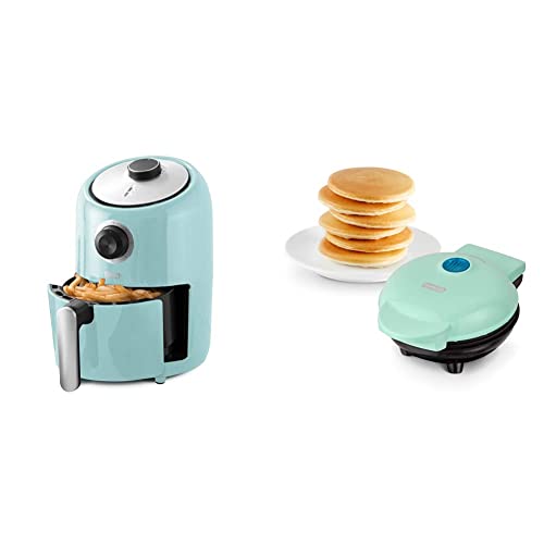 Dash Compact Air Fryer 1.2 L Electric Oven Cooker - Aqua & Mini Maker Electric Round Griddle - Aqua,4 Inch