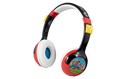 eKids Super Mario Kids Bluetooth Headphones, Wireless Headphones with Microphone Includes Aux Cord, Volume Reduced Kids Foldable Headphones for School, Home, or Travel