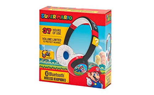 eKids Super Mario Kids Bluetooth Headphones, Wireless Headphones with Microphone Includes Aux Cord, Volume Reduced Kids Foldable Headphones for School, Home, or Travel