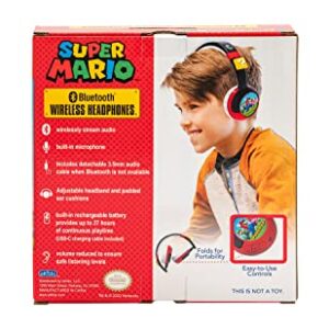 eKids Super Mario Kids Bluetooth Headphones, Wireless Headphones with Microphone Includes Aux Cord, Volume Reduced Kids Foldable Headphones for School, Home, or Travel