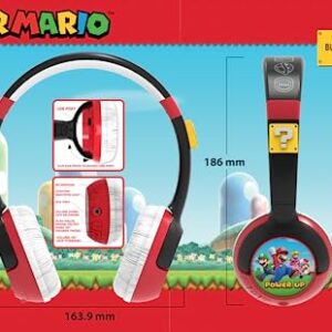 eKids Super Mario Kids Bluetooth Headphones, Wireless Headphones with Microphone Includes Aux Cord, Volume Reduced Kids Foldable Headphones for School, Home, or Travel