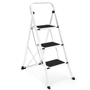 hbtower 3 step ladder folding step stool only 1.77" wide, lightweight step stools for adults with anti-slip pedal, portable steel handrails step ladder withstanding 330 lbs