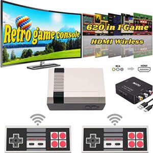 retro game console with 620 video games,classic mini game system with wireless controller, rca and hdmi hd output plug and play,retro toys gifts choice for children and adults.