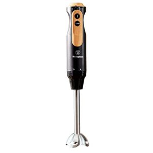 westinghouse scandinavian design immersion blender, 500w w/ 5-speed precision control, turbo mode, & detachable shaft - for shakes, smoothies, soups, puree, & more - black w/wood finish, one size