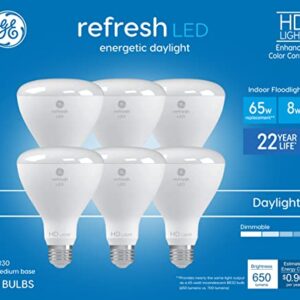 GE Refresh 6-Pack 65 W Equivalent Dimmable Daylight Br30 LED Light Fixture Light Bulb 22 Year Life