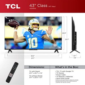 TCL 43-Inch Class S4 4K LED Smart TV with Google TV (43S450G, 2023 Model), Dolby Vision, HDR Pro, Dolby Atmos, Google Assistant Built-in with Voice Remote, Works with Alexa, Streaming UHD Television