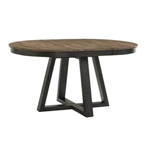 intercon harper round dining table with trestle-styled base, brushed brown & pecan furniture