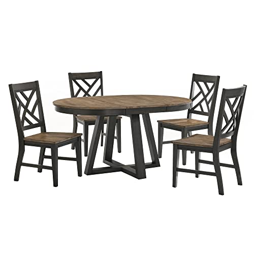 Intercon Harper Round Dining Table with Trestle-Styled Base, Brushed Brown & Pecan Furniture
