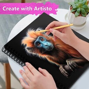 ARTISTO 9x12" Premium Black Paper Pads, Spiral Bound Sketchbook, Pack of 2, 70 Sheets (150g/m2), Acid-Free Drawing Paper, Ideal for Kids, Teens & Adults