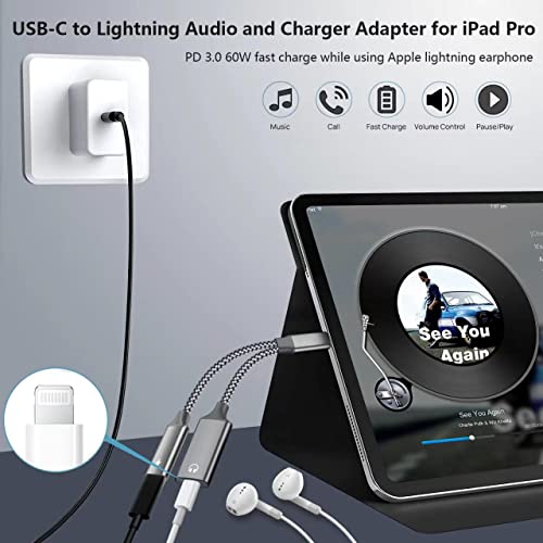 USB C to Lightning Audio Adapter, USB Type C Male to Lightning Female Headphones Converter & PD 60W Charging Dongle Compatible with iPad Pro 2021/2022, iPad Air 2020/2022, MacBook, Galaxy S23/S22/S21