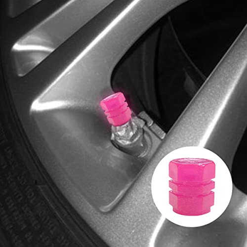 Ziciner 12 PCS Fluorescent Car Tire Valve Stem Cap, Wheel Valve Stem Cover, Glow Luminous at Night, Dustproof Corrosion Resistant, Auto Accessories Fit for Motorcycles, SUV, Trucks, Bike (Pink)