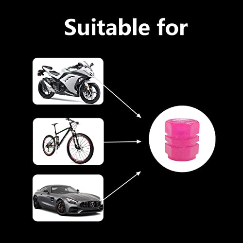 Ziciner 12 PCS Fluorescent Car Tire Valve Stem Cap, Wheel Valve Stem Cover, Glow Luminous at Night, Dustproof Corrosion Resistant, Auto Accessories Fit for Motorcycles, SUV, Trucks, Bike (Pink)