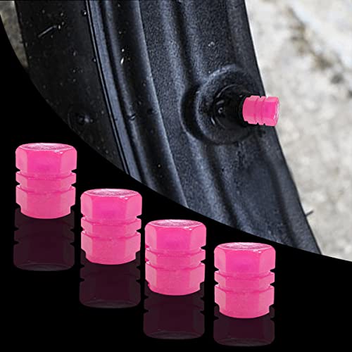 Ziciner 12 PCS Fluorescent Car Tire Valve Stem Cap, Wheel Valve Stem Cover, Glow Luminous at Night, Dustproof Corrosion Resistant, Auto Accessories Fit for Motorcycles, SUV, Trucks, Bike (Pink)