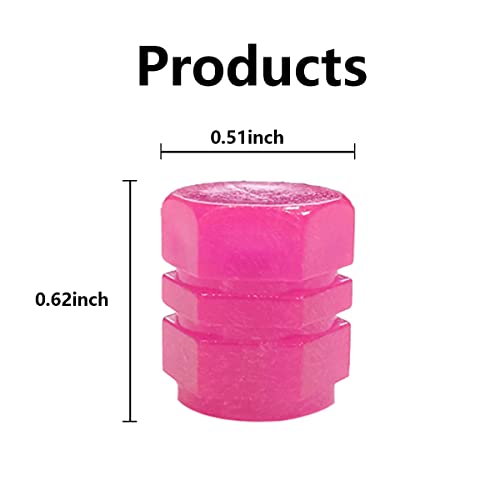 Ziciner 12 PCS Fluorescent Car Tire Valve Stem Cap, Wheel Valve Stem Cover, Glow Luminous at Night, Dustproof Corrosion Resistant, Auto Accessories Fit for Motorcycles, SUV, Trucks, Bike (Pink)