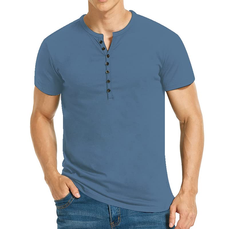 CLOFFUTY Men’s Cotton Henley Shirts, V-Neck Shorts Sleeve Shirts Muscle T-Shirts for Men Slim Fit for Casual, Workout, Gym Navy Blue