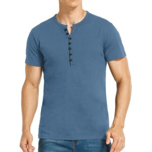 CLOFFUTY Men’s Cotton Henley Shirts, V-Neck Shorts Sleeve Shirts Muscle T-Shirts for Men Slim Fit for Casual, Workout, Gym Navy Blue