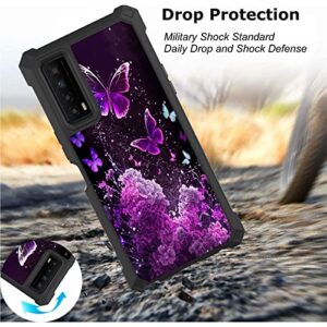 SDDFRHGH for TCL Stylus 5G 2022 Phone Case with Screen Protector (Tempered Glass),Slim TPU Rugged Corners Bumper Cover Case for TCL Stylus 5G 2022 6.81" (T779WW)-Purple Butterflies Flower