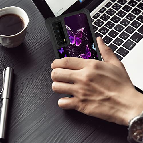 SDDFRHGH for TCL Stylus 5G 2022 Phone Case with Screen Protector (Tempered Glass),Slim TPU Rugged Corners Bumper Cover Case for TCL Stylus 5G 2022 6.81" (T779WW)-Purple Butterflies Flower