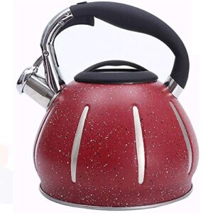 NIRAA Stainless Steel Kettle Stove Top Stainless Tea Kettle for Stove Top,Whistling Tea Kettle - Stainless Steel Teakettle Teapot with Ergonomic Handle,3L,Red