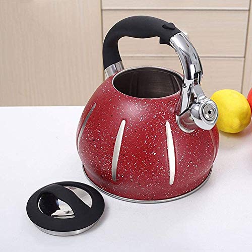 NIRAA Stainless Steel Kettle Stove Top Stainless Tea Kettle for Stove Top,Whistling Tea Kettle - Stainless Steel Teakettle Teapot with Ergonomic Handle,3L,Red