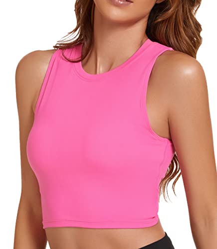 Sports Bras for Women Removable Padded Athletic Yoga Running Crop Tops Sleeveless Gym Workout Tops (Hot Pink M)