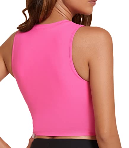 Sports Bras for Women Removable Padded Athletic Yoga Running Crop Tops Sleeveless Gym Workout Tops (Hot Pink M)
