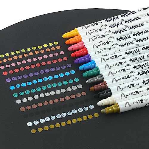 TRANSON 12 Color Dual-tip Acrylic Paint Pen Set for Canvas Rock Wood Leather Ceramic DIY Painting