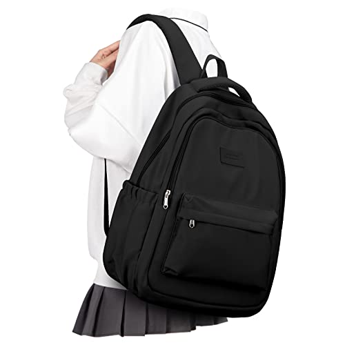 Lightweight School Backpack for Women Men, Black Laptop Travel Casual Daypack College Secondary School Bags Bookbag for Teenage Girls Boys