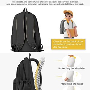 Lightweight School Backpack for Women Men, Black Laptop Travel Casual Daypack College Secondary School Bags Bookbag for Teenage Girls Boys