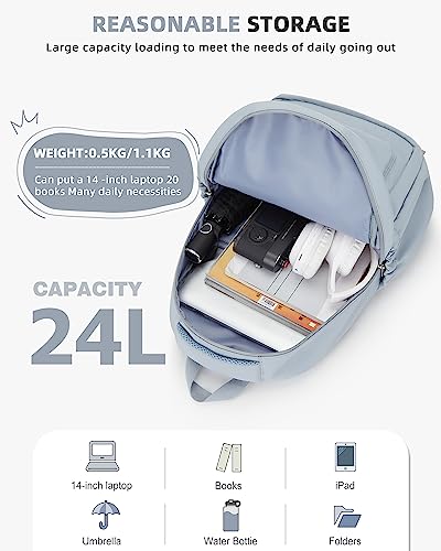 Lightweight School Backpack for Women Men, Laptop Travel Casual Daypack College Secondary School Bags Bookbag for Teenage Girls Boys, Blue