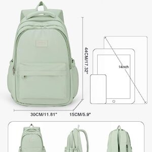 BOXSAM Lightweight School Backpack for Women Men, Laptop Travel Casual Daypack College Secondary School Bags Bookbag for Teenage Girls Boys, Green