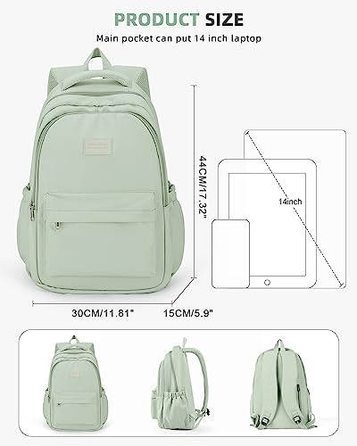 BOXSAM Lightweight School Backpack for Women Men, Laptop Travel Casual Daypack College Secondary School Bags Bookbag for Teenage Girls Boys, Green