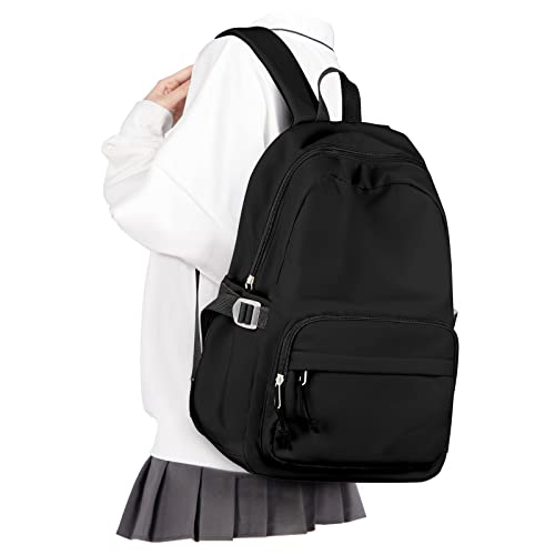 Lightweight School Backpack for Women Men, Laptop Travel Casual Daypack College Secondary School Bags Bookbag for Teenage Girls Boys, Black