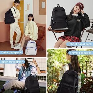 Lightweight School Backpack for Women Men, Laptop Travel Casual Daypack College Secondary School Bags Bookbag for Teenage Girls Boys, Black