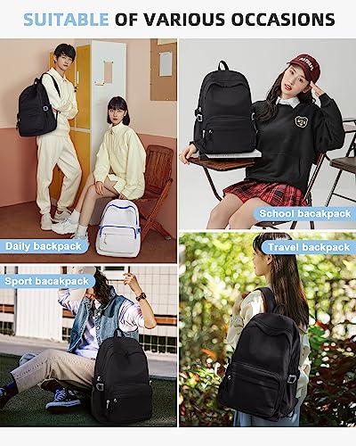 Lightweight School Backpack for Women Men, Laptop Travel Casual Daypack College Secondary School Bags Bookbag for Teenage Girls Boys, Black