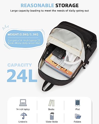 Lightweight School Backpack for Women Men, Laptop Travel Casual Daypack College Secondary School Bags Bookbag for Teenage Girls Boys, Black