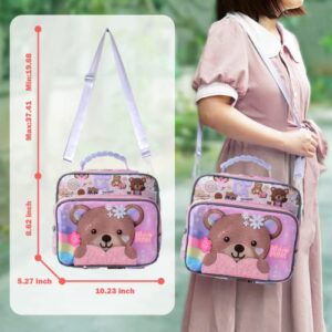 Lunch Box Kids Lunch Box for Boys and Girls Kids Cute Bear Lunch Bag With Water Bottle Holder Girls Lunch Box Insulated Lunch Bag Bento Lunch Box For Kids