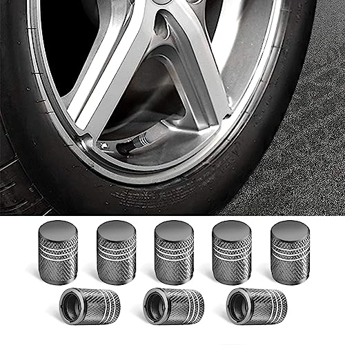 Ziciner 8 PCS Tire Valve Stem Cap Cover, Dustproof Valve Cover with Rubber Ring, Corrosion Resistant Leak-Proof Aluminum Alloy Wheel Valve Covers for Car, Truck, Motorcycle, Bike (Pure Grey)