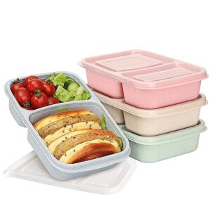 4 Pack Bento Lunch Box for Kids Adults, 2 Compartments Lunch Containers, Reusable Meal Prep Containers with Lids, Microwave & Dishwasher Safe, Divided Food Prep Containers for Travel, School ＆ Work