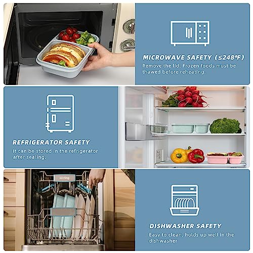 4 Pack Bento Lunch Box for Kids Adults, 2 Compartments Lunch Containers, Reusable Meal Prep Containers with Lids, Microwave & Dishwasher Safe, Divided Food Prep Containers for Travel, School ＆ Work