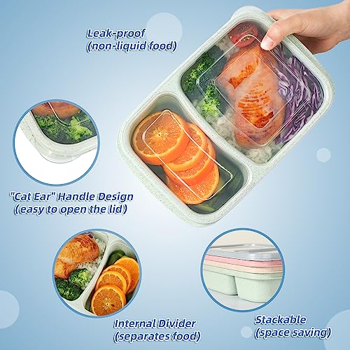 4 Pack Bento Lunch Box for Kids Adults, 2 Compartments Lunch Containers, Reusable Meal Prep Containers with Lids, Microwave & Dishwasher Safe, Divided Food Prep Containers for Travel, School ＆ Work