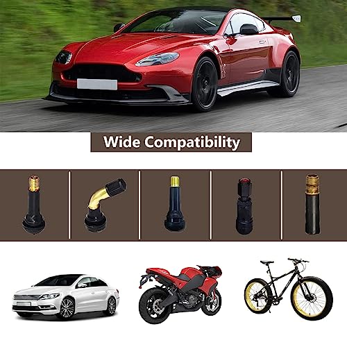 Ziciner 8 PCS Handmade Crystal Rhinestone Car Tire Valve Stem Cap, Sparkling Crystal Rhinestone, Dustproof Bling Car Accessories, with Start Stop Decoration Ring, Fit for SUV, Truck (Bright Black)