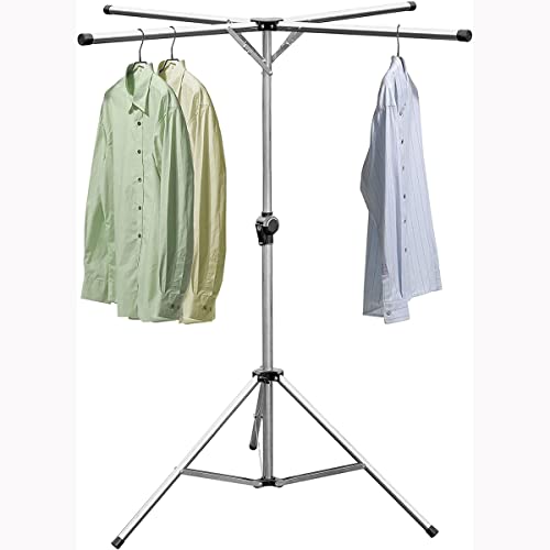 OWOT Foldable Clothes Drying Laundry Rack Portable Space Saving, Adjustable High Capacity 4 Poles Stainless Steel Laundry Drying Rack, Collapsible Space Saving Indoor Outdoor Use,Silver