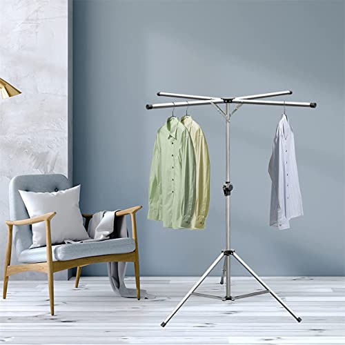 OWOT Foldable Clothes Drying Laundry Rack Portable Space Saving, Adjustable High Capacity 4 Poles Stainless Steel Laundry Drying Rack, Collapsible Space Saving Indoor Outdoor Use,Silver